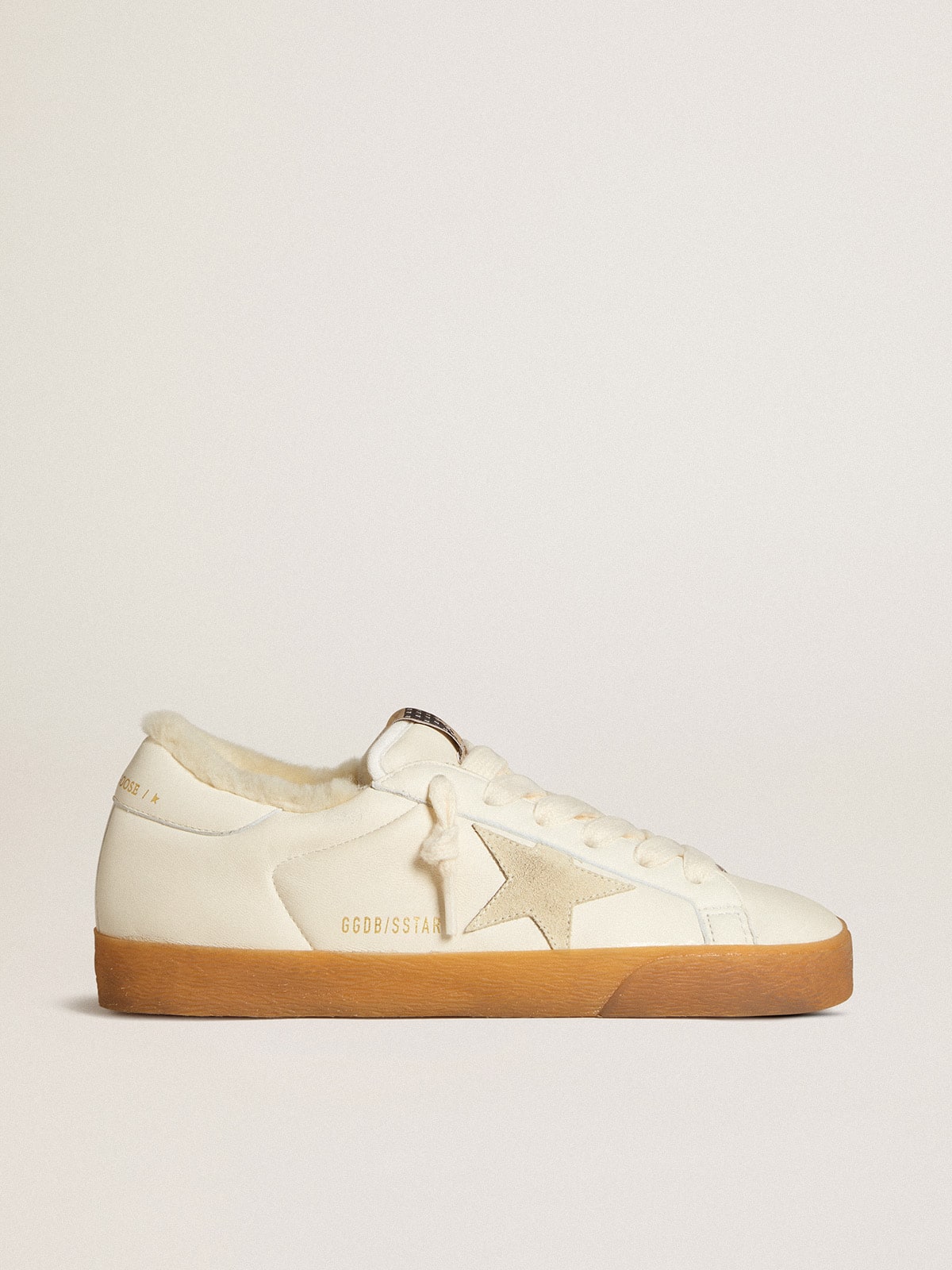 Golden Goose Super-Star in Nappa Bianca con Stella in Suede e Fodera in Shearling