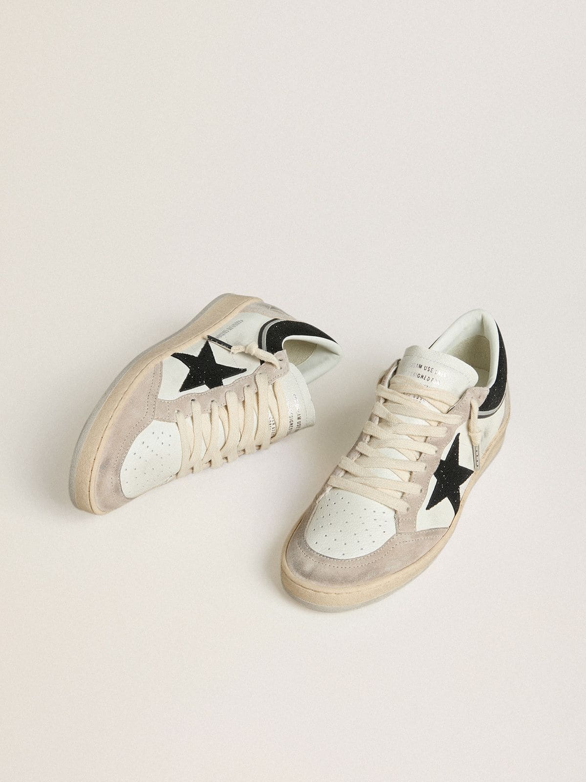 Golden Goose Ball Star Donna Ltd in Nappa con Stella in Cristalli Neri e Inserti in Suede Beige