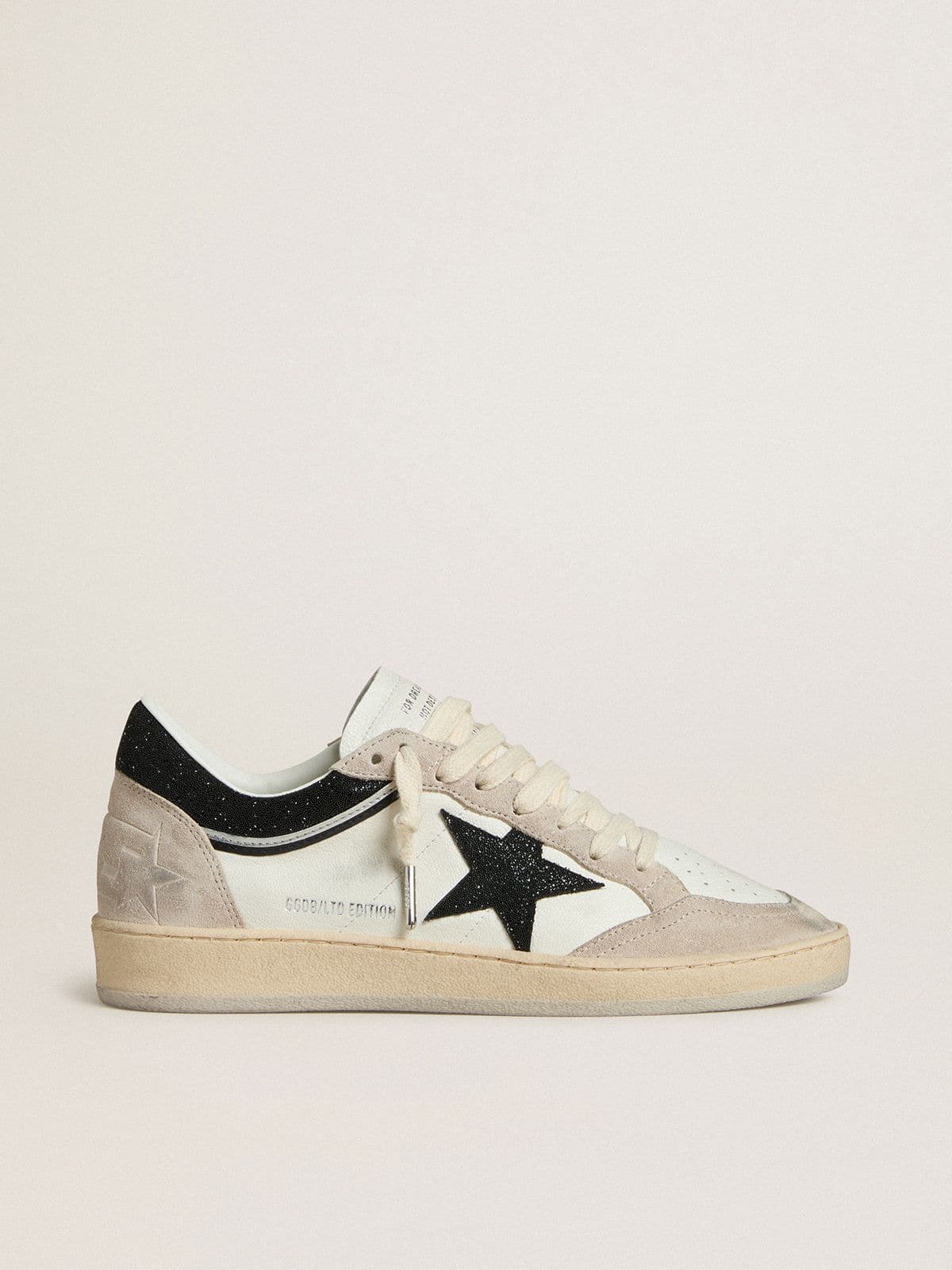 Golden Goose Ball Star Donna Ltd in Nappa con Stella in Cristalli Neri e Inserti in Suede Beige