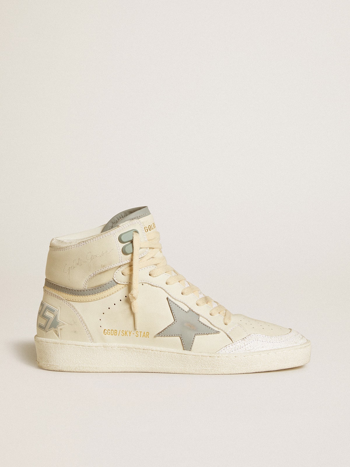 Golden Goose Sky Star Donna in Pelle con Stella in Pelle Azzurra e Talloncino Bianco