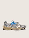 Golden Goose Dad Star Donna in Pelle Laminata Argento e Rete con Stella in Pelle Bianca e Talloncino Argento