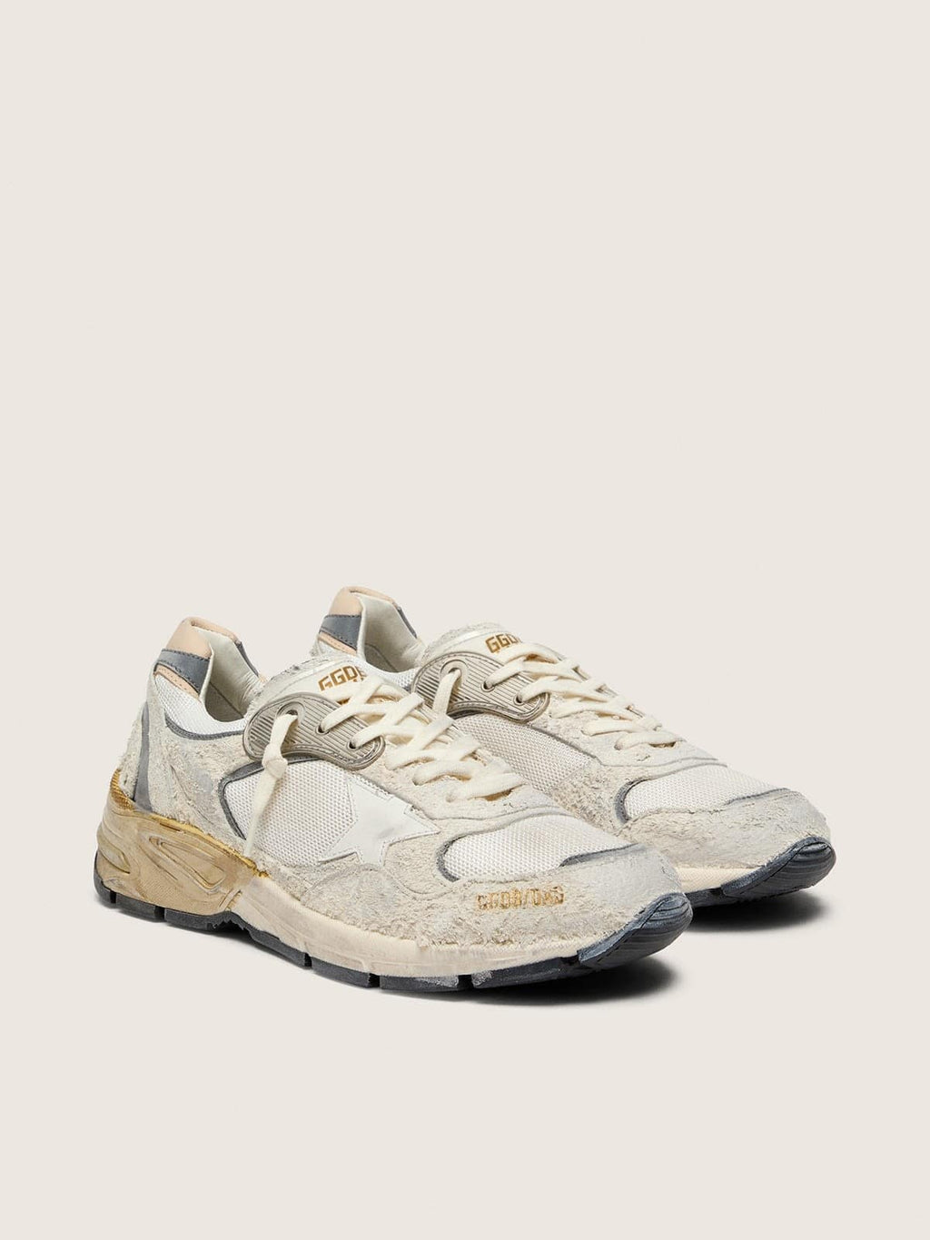 Golden Goose Dad Star Donna in Suede e Rete con Stella in Pelle Bianca e Talloncino in Pelle Beige