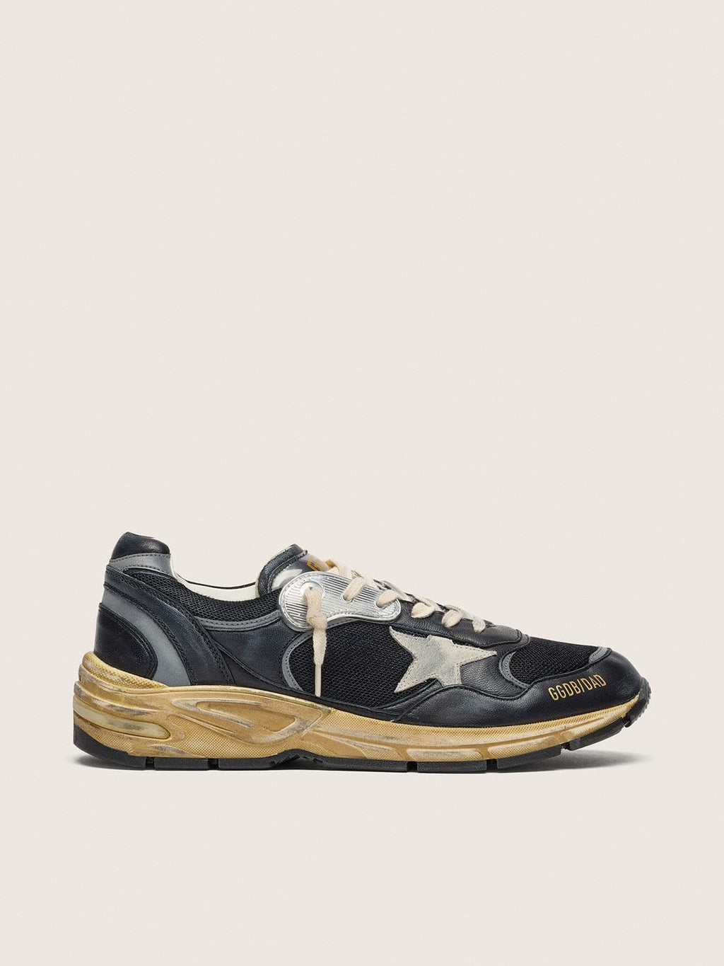Golden Goose Dad Star Donna in Rete e Nappa Nere e Argento con Stella Color Ghiaccio