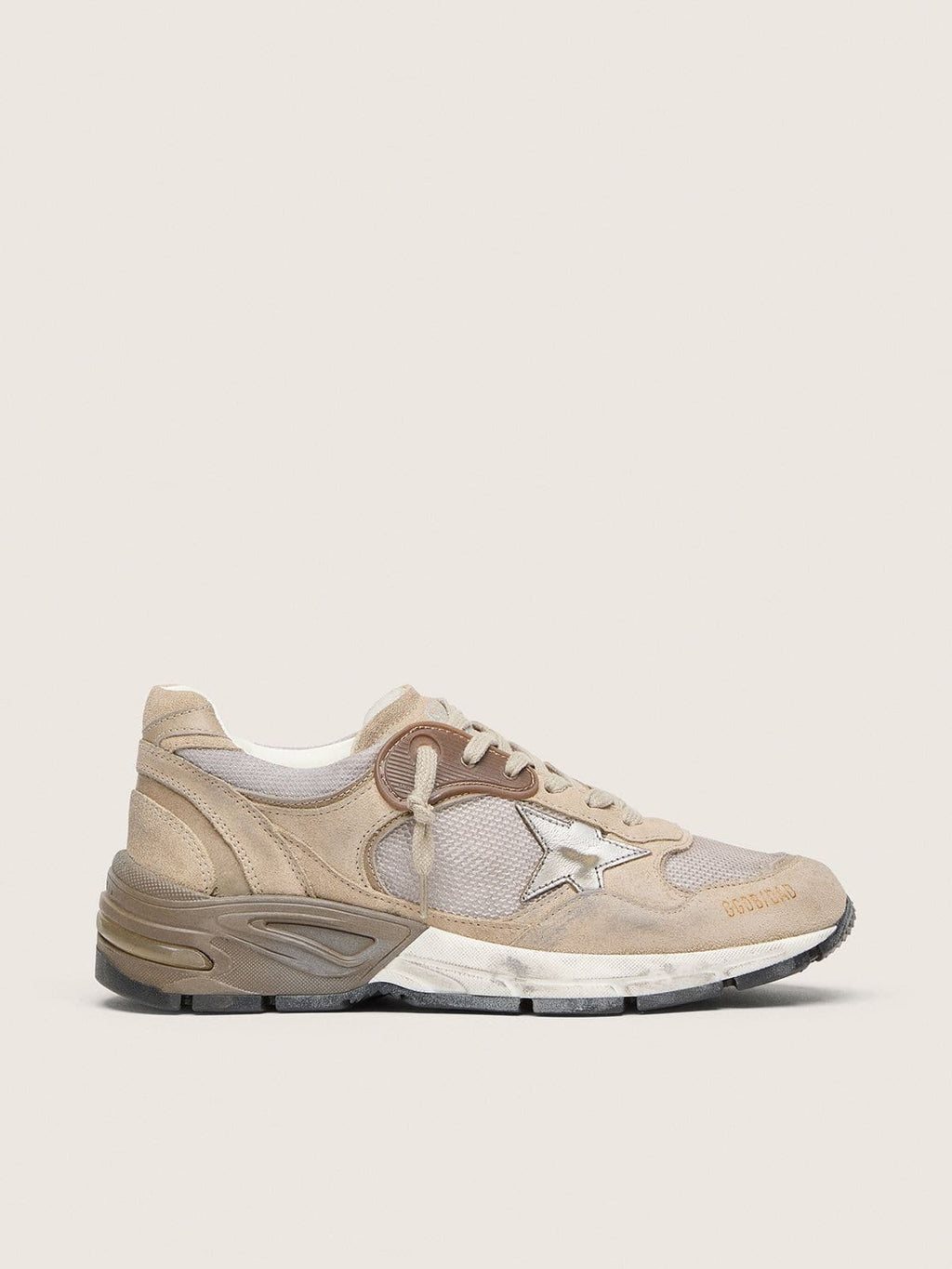Golden Goose Dad Star Donna in Rete e Suede Beige con Stella in Pelle Argento