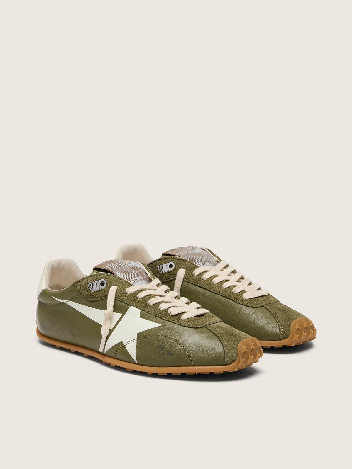 Golden Goose Marathon Speed Donna in Pelle Verde Oliva con Stella Crema