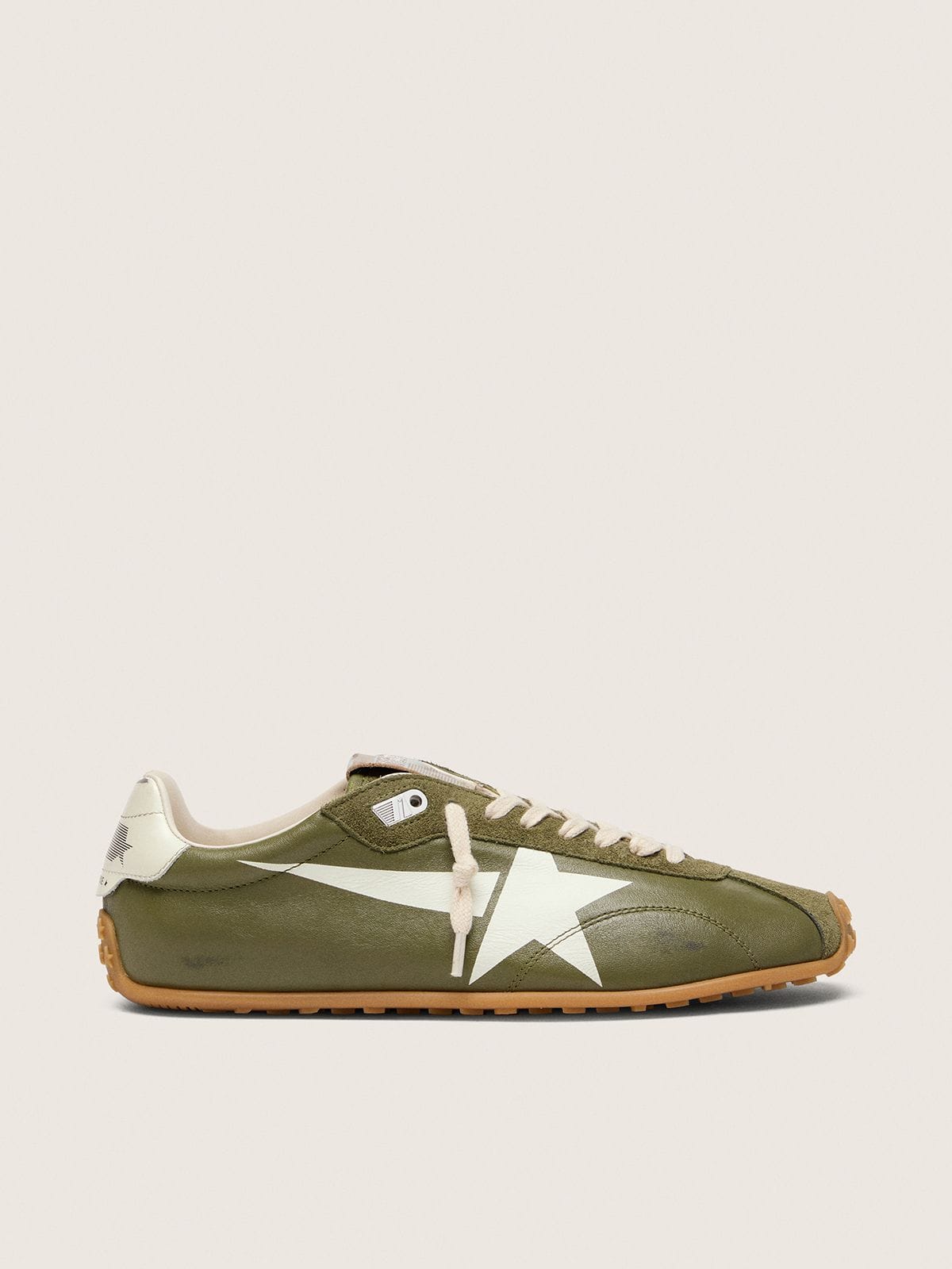 Golden Goose Marathon Speed Donna in Pelle Verde Oliva con Stella Crema