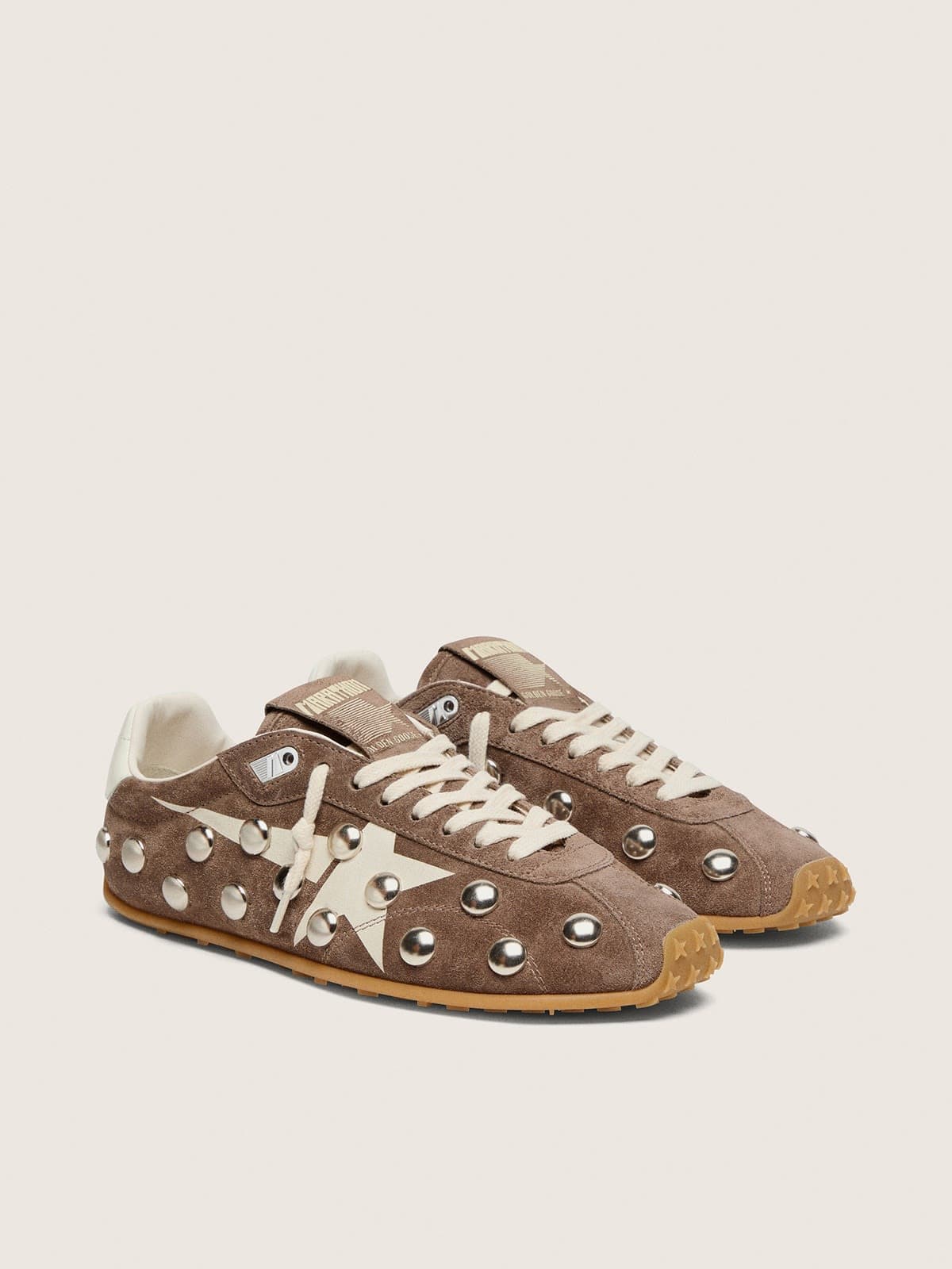 Golden Goose Marathon Speed Donna in Suede Grigio Antracite con Stella Bianca e Borchie Metalliche