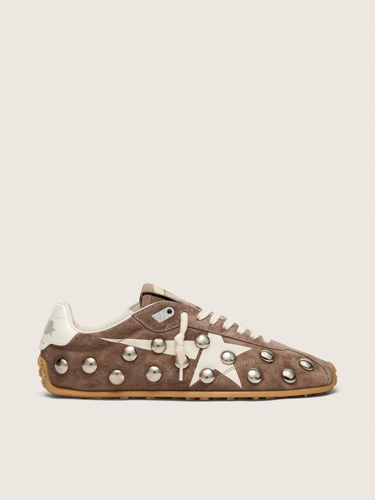 Golden Goose Marathon Speed Donna in Suede Grigio Antracite con Stella Bianca e Borchie Metalliche
