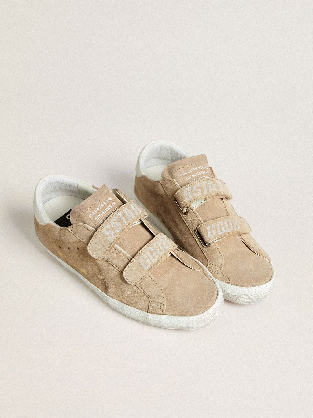 Golden Goose Old School Donna in Suede Beige con Talloncino in Pelle Bianco