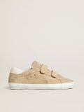 Golden Goose Old School Donna in Suede Beige con Talloncino in Pelle Bianco