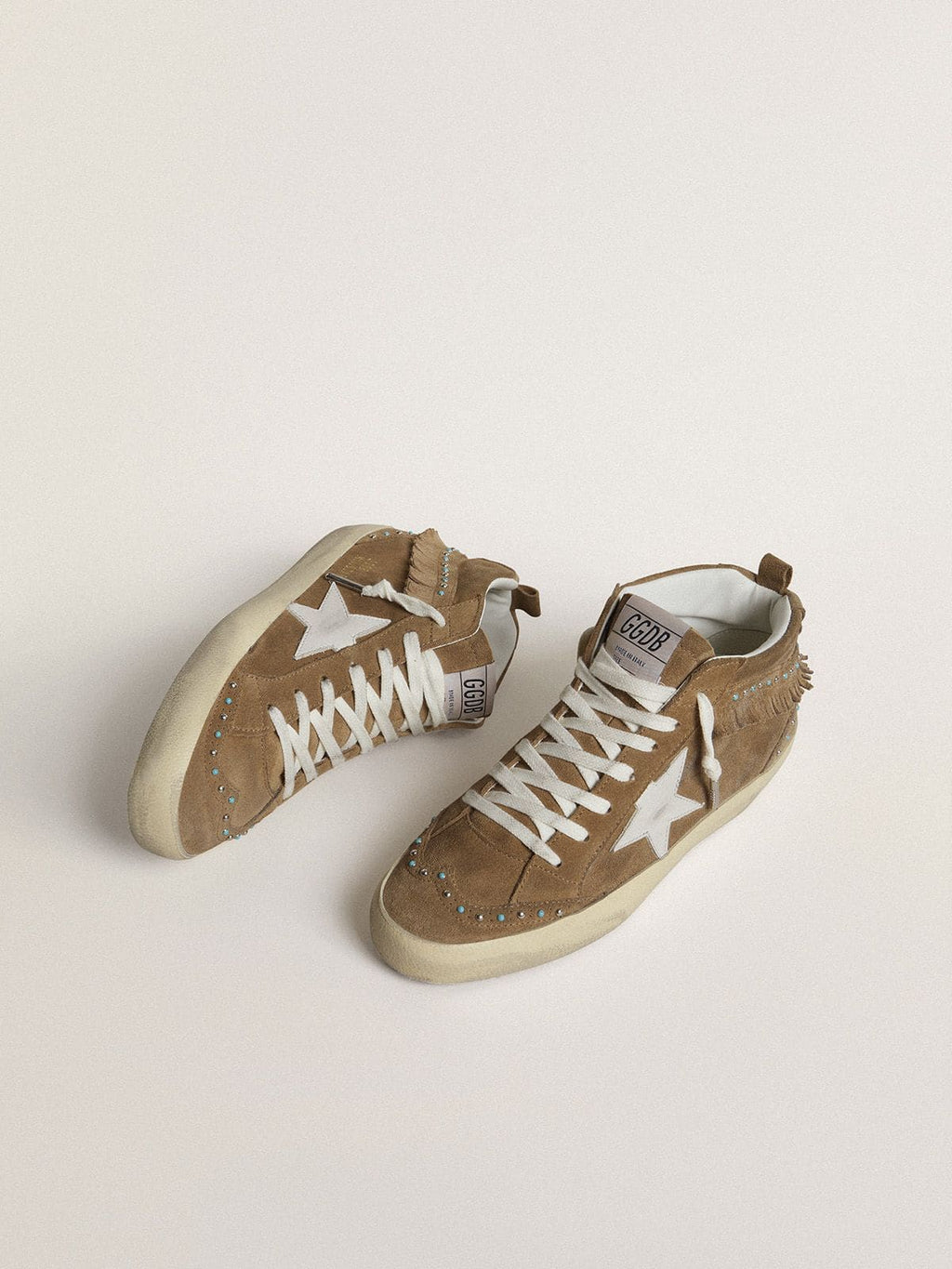 Golden Goose Mid Star Donna in Suede Color Tabacco con Frange e Borchie