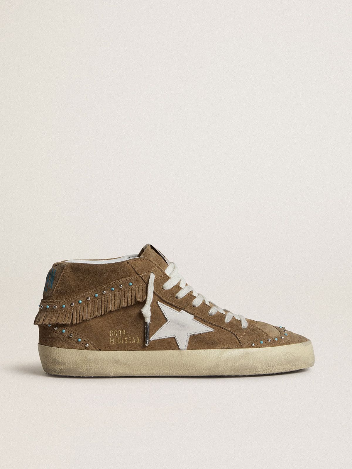 Golden Goose Mid Star Donna in Suede Color Tabacco con Frange e Borchie