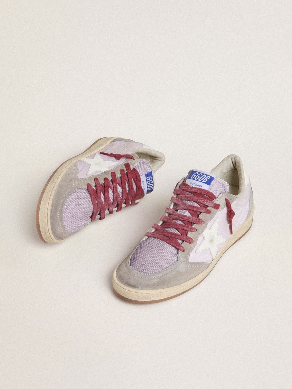 Golden Goose Ball Star Ltd Donna in Nylon Lilla con Stella in Pelle Bianca e Inserti in Suede