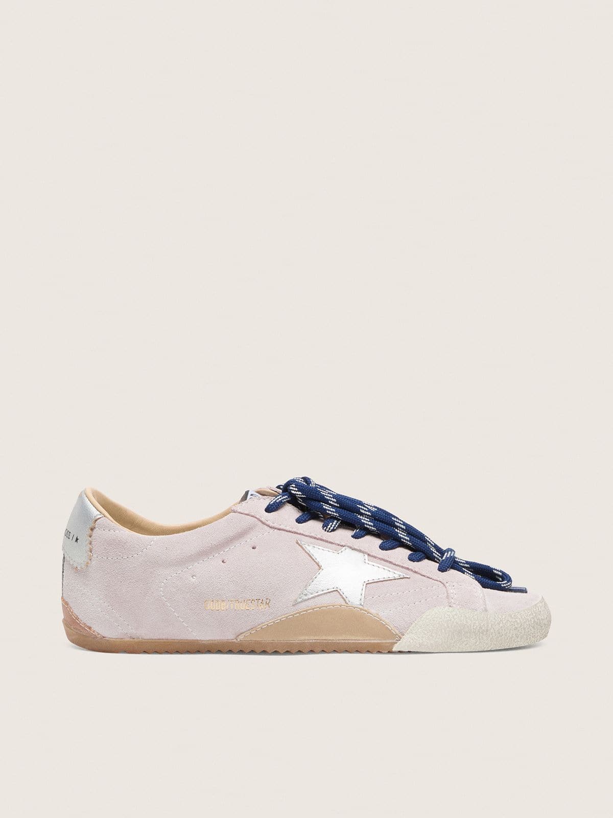 Golden Goose True-Star Donna in Suede Rosa Pastello con Stella e Talloncino Argento