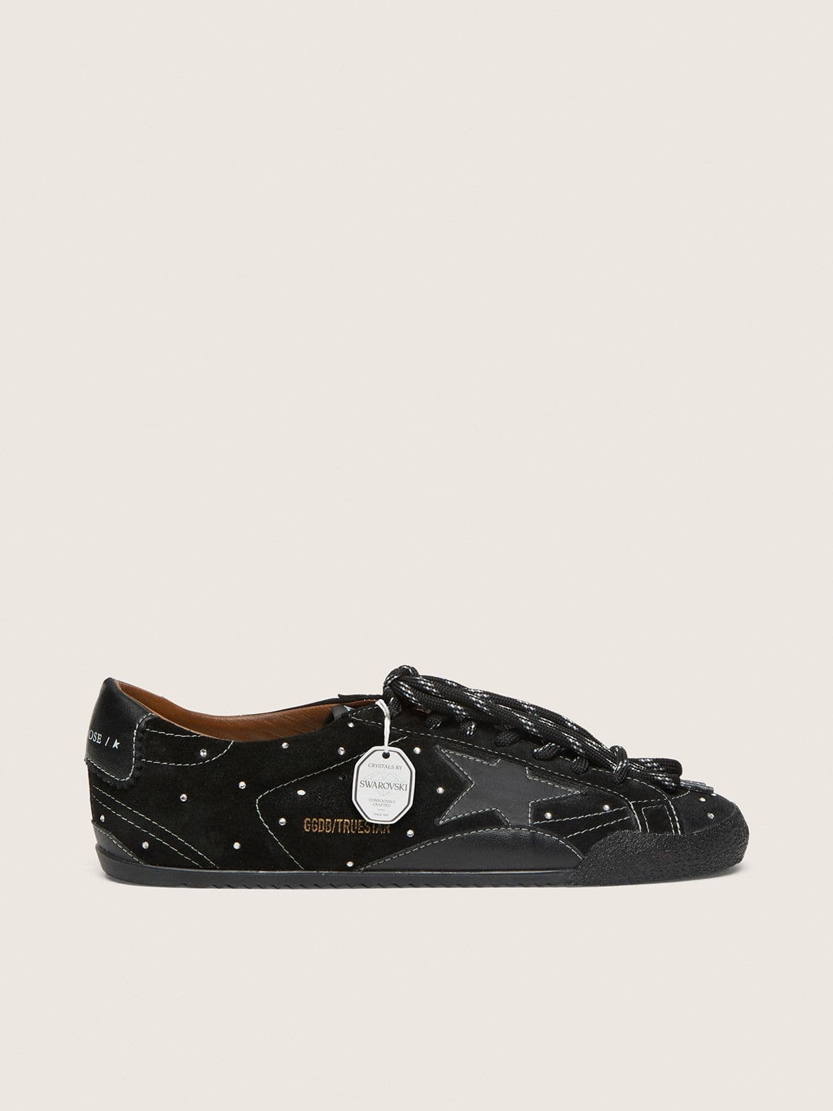 Golden Goose True-Star Donna in Suede Nero con Cristalli Swarovski e Stella in Pelle Nera