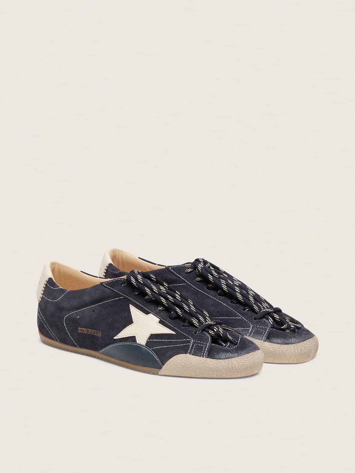 Golden Goose True-Star Donna in Suede Blu Scuro con Stella e Talloncino in Nappa Bianca