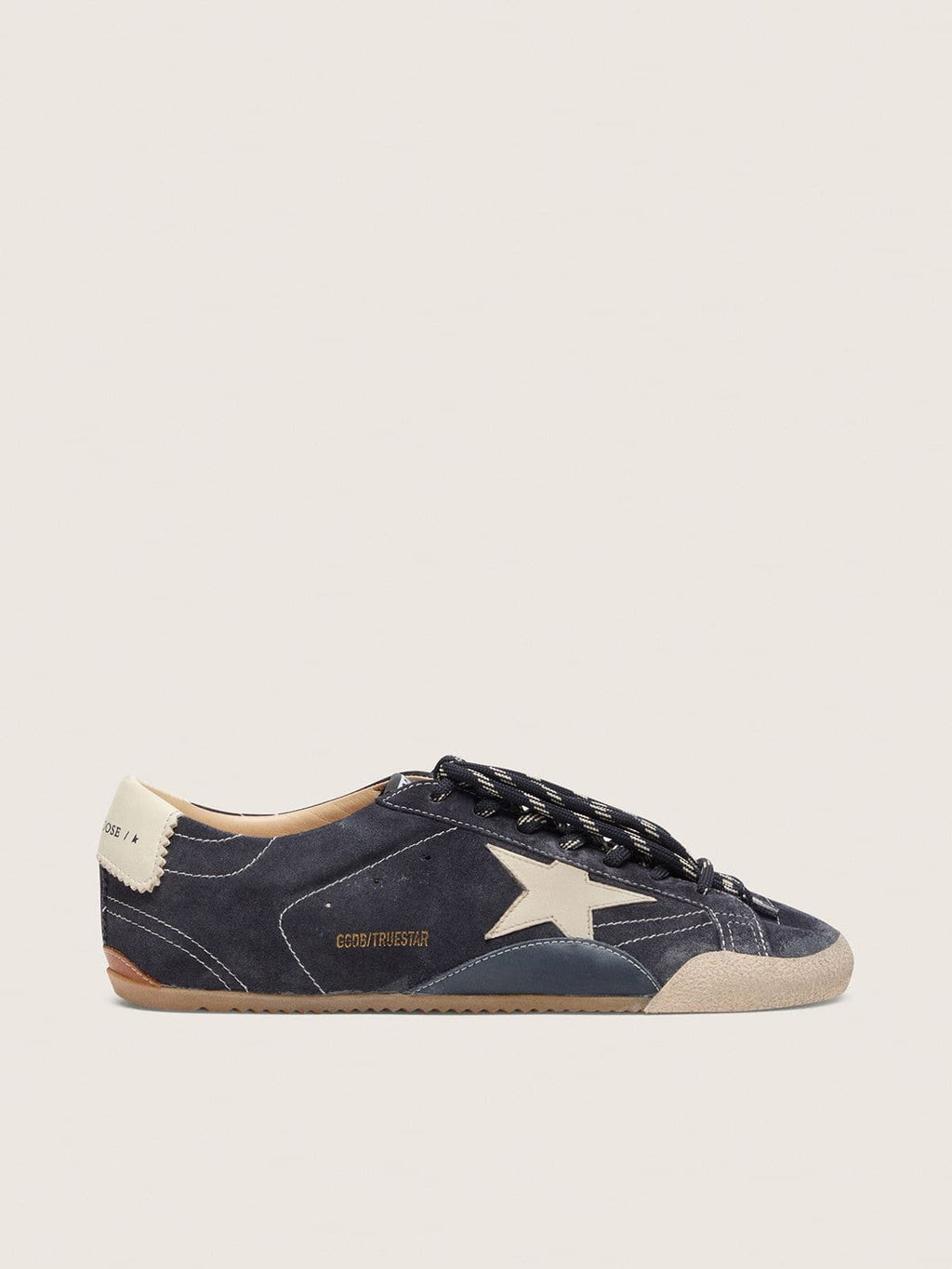 Golden Goose True-Star Donna in Suede Blu Scuro con Stella e Talloncino in Nappa Bianca