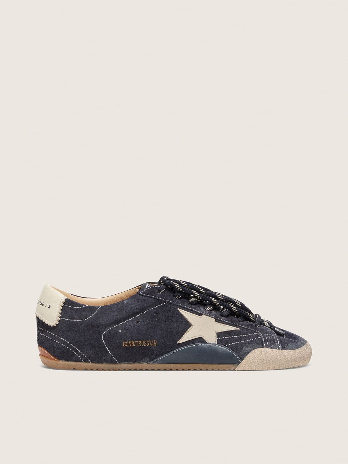 Golden Goose True-Star Donna in Suede Blu Scuro con Stella e Talloncino in Nappa Bianca