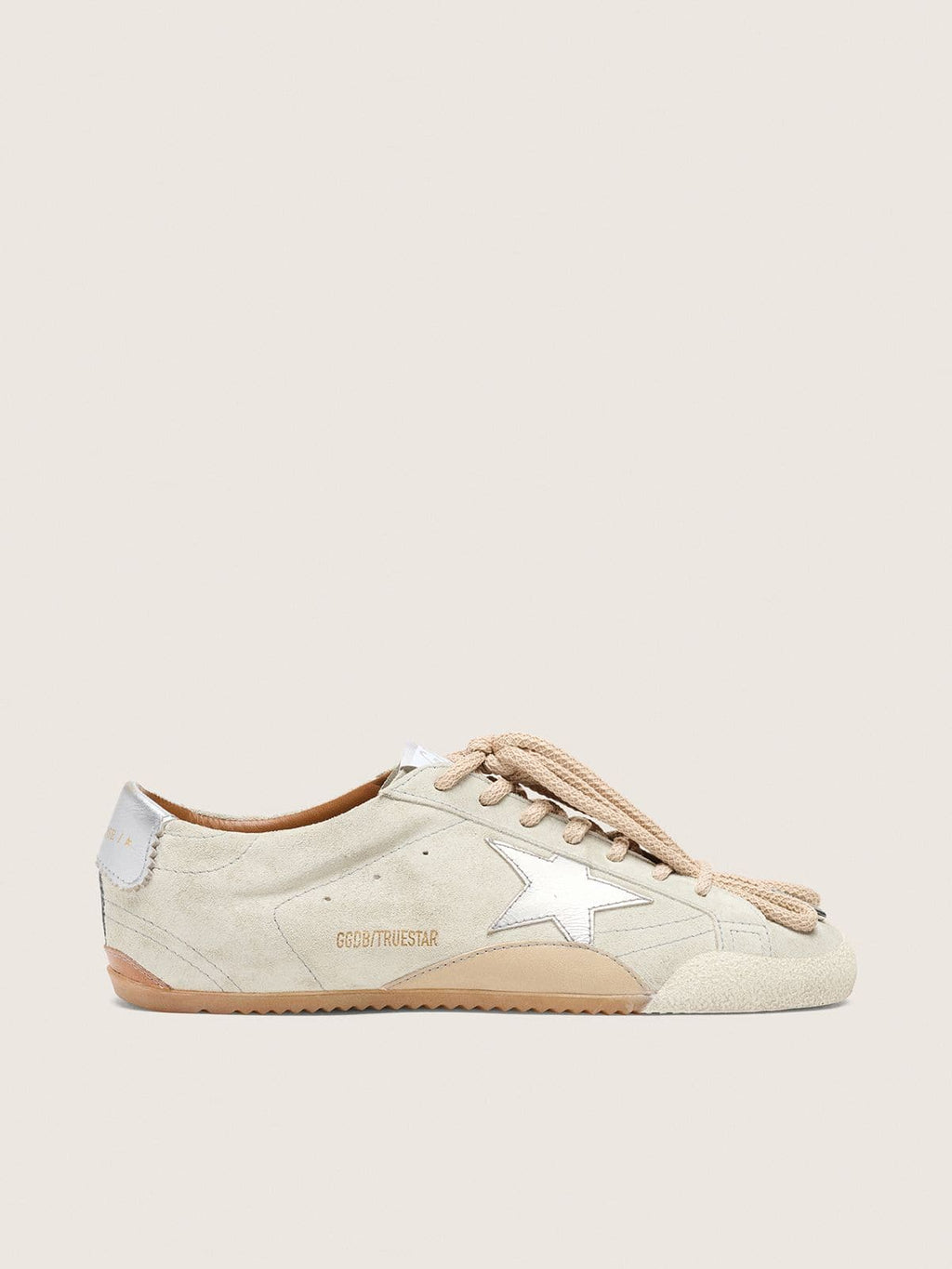Golden Goose True-Star Donna in Suede Grigio Chiaro con Stella e Talloncino Laminati Argento