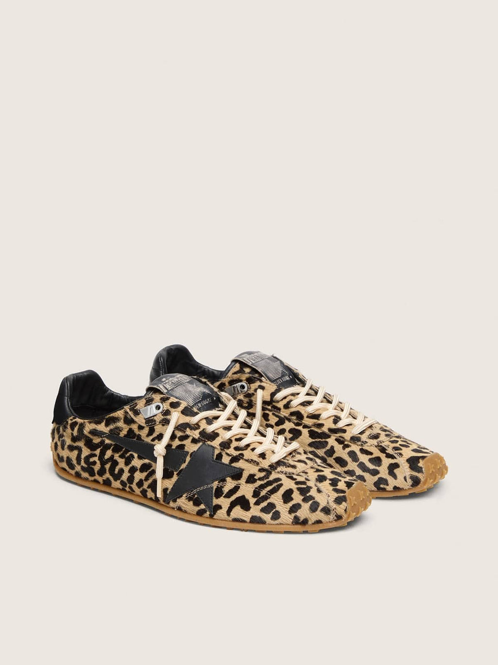 Golden Goose Marathon Speed Donna in Cavallino con Stampa Leopardata Beige e Nera e Stella in Pelle Nera