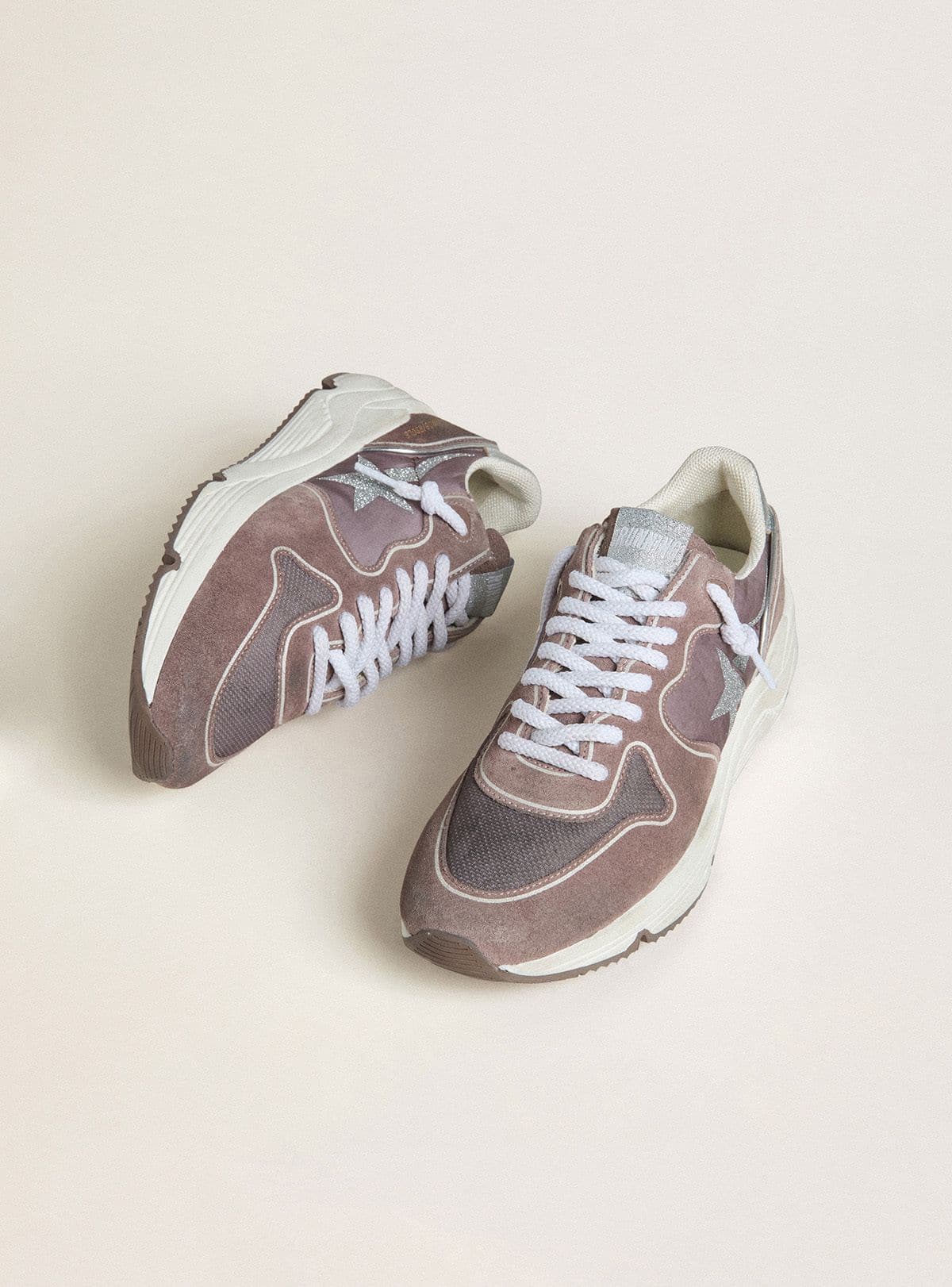 Golden Goose Running Sole Donna  in Nylon e Suede Lavanda con Stella Stampata e Talloncino in Pelle Argento