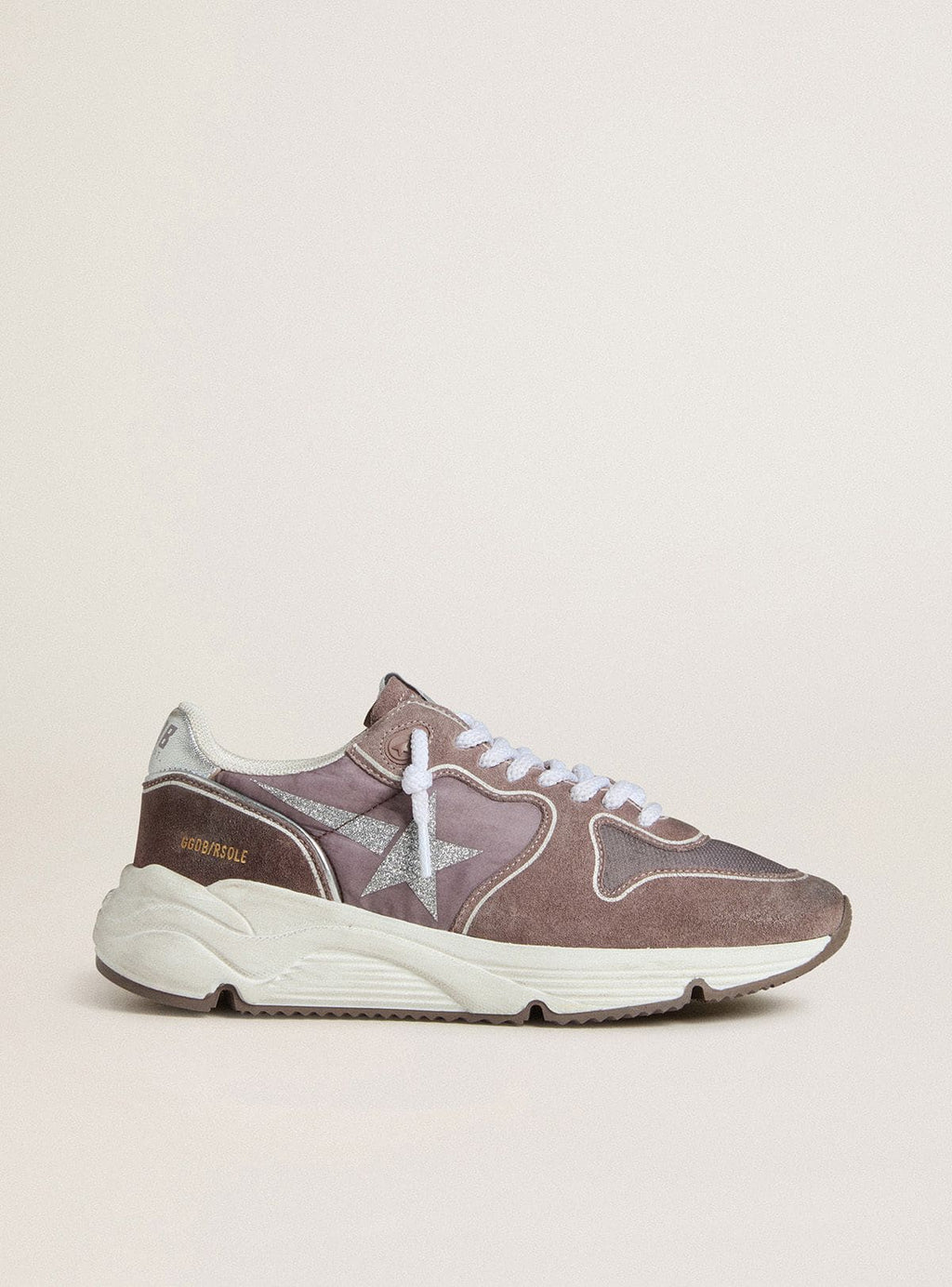 Golden Goose Running Sole Donna  in Nylon e Suede Lavanda con Stella Stampata e Talloncino in Pelle Argento