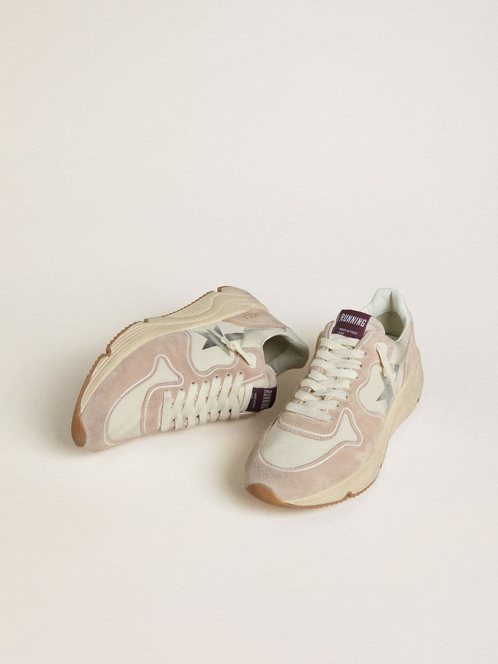 Golden Goose Running Sole Donna in Nylon e Suede con Stella Stampata Argento e Talloncino in Pelle