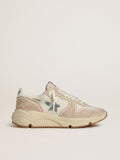 Golden Goose Running Sole Donna in Nylon e Suede con Stella Stampata Argento e Talloncino in Pelle