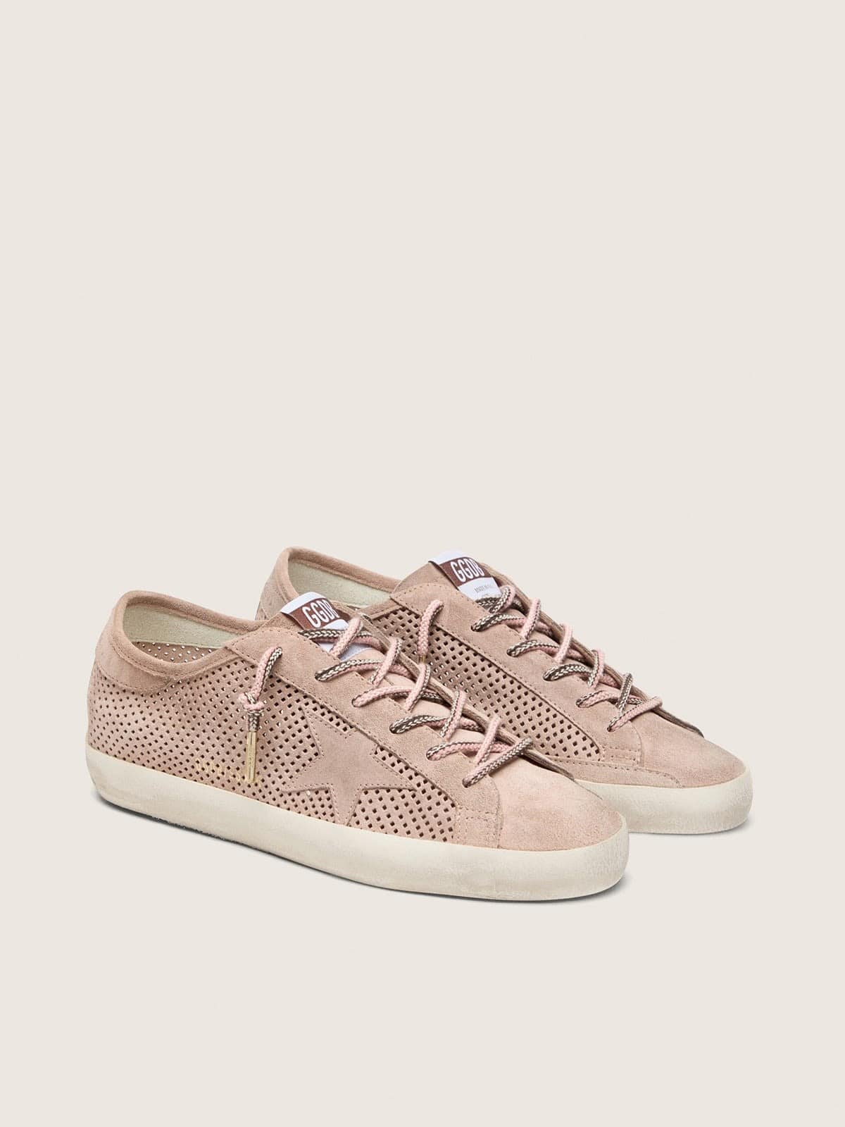 Golden Goose Super-Star Ltd Donna in Suede Traforato Rosa Cipria con Stella Ton Sur Ton