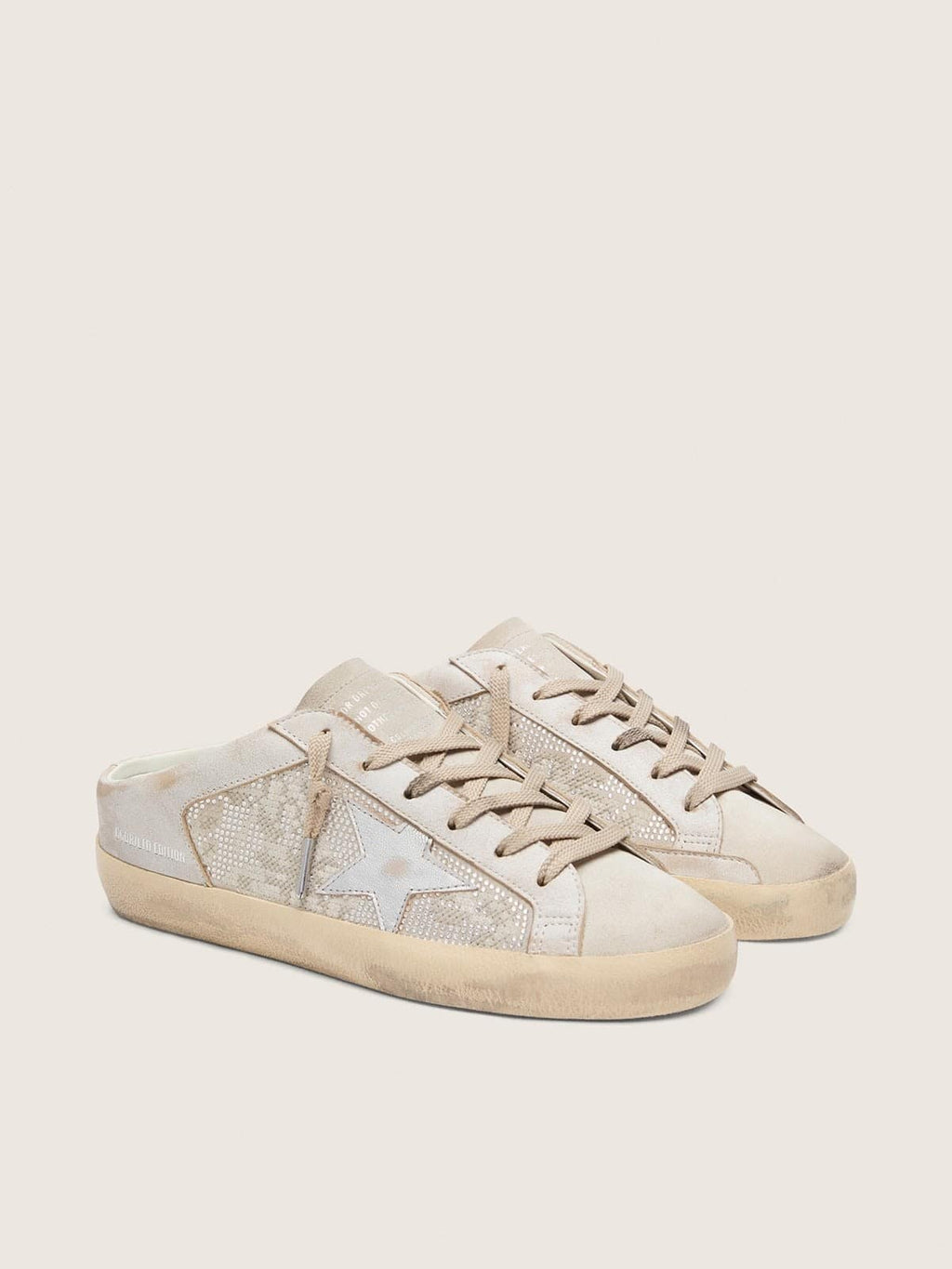 Golden Goose Super-Star Sabot Ltd Donna in Swarovski con Stella in Pelle Laminata Argento