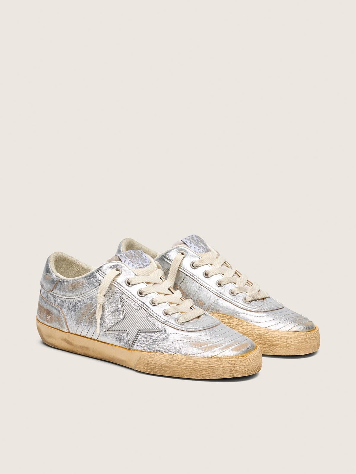Golden Goose Super-Star Donna Lab in Nappa Laminata con Stella in Tpu Argento