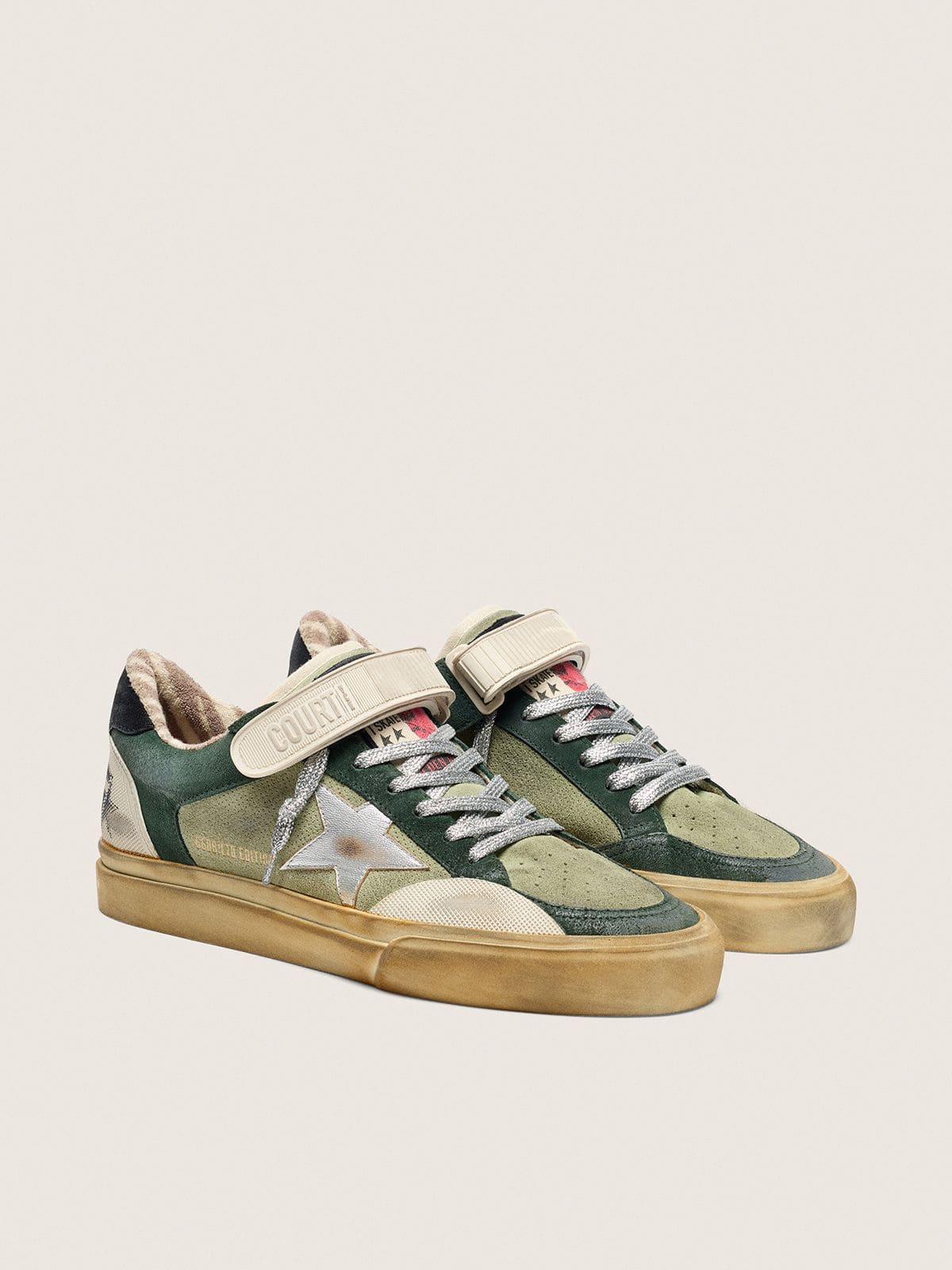 Golden Goose Ball Star Donna Lab in Suede Verde con Stella in Pelle Argento e Talloncino in Suede Nero