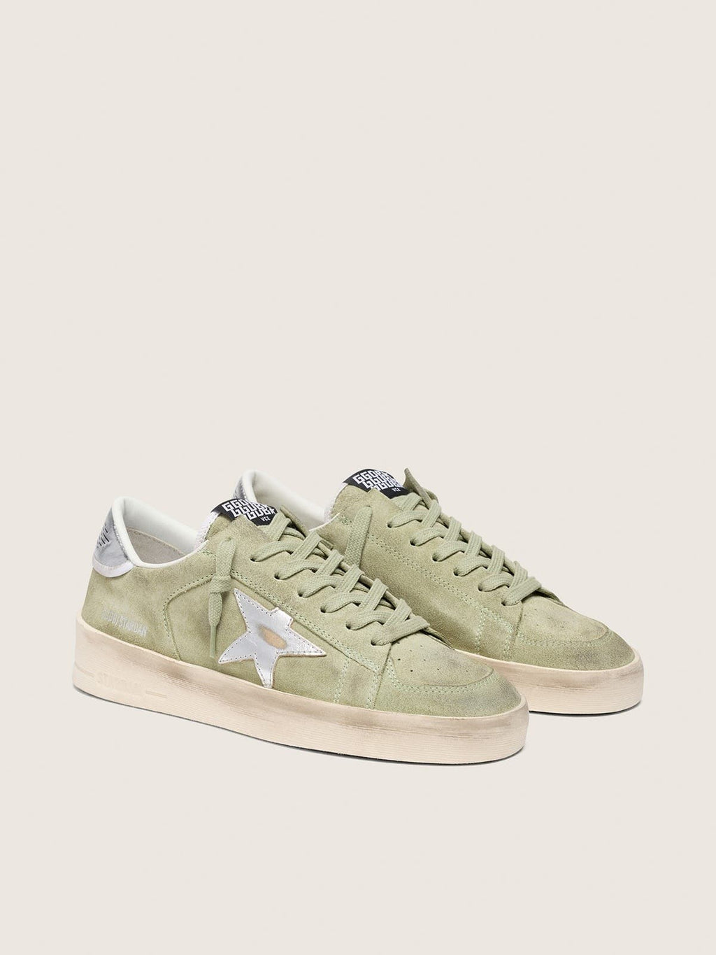 Golden Goose Stardan Donna in Suede Verde Salvia con Stella Laminata Argento