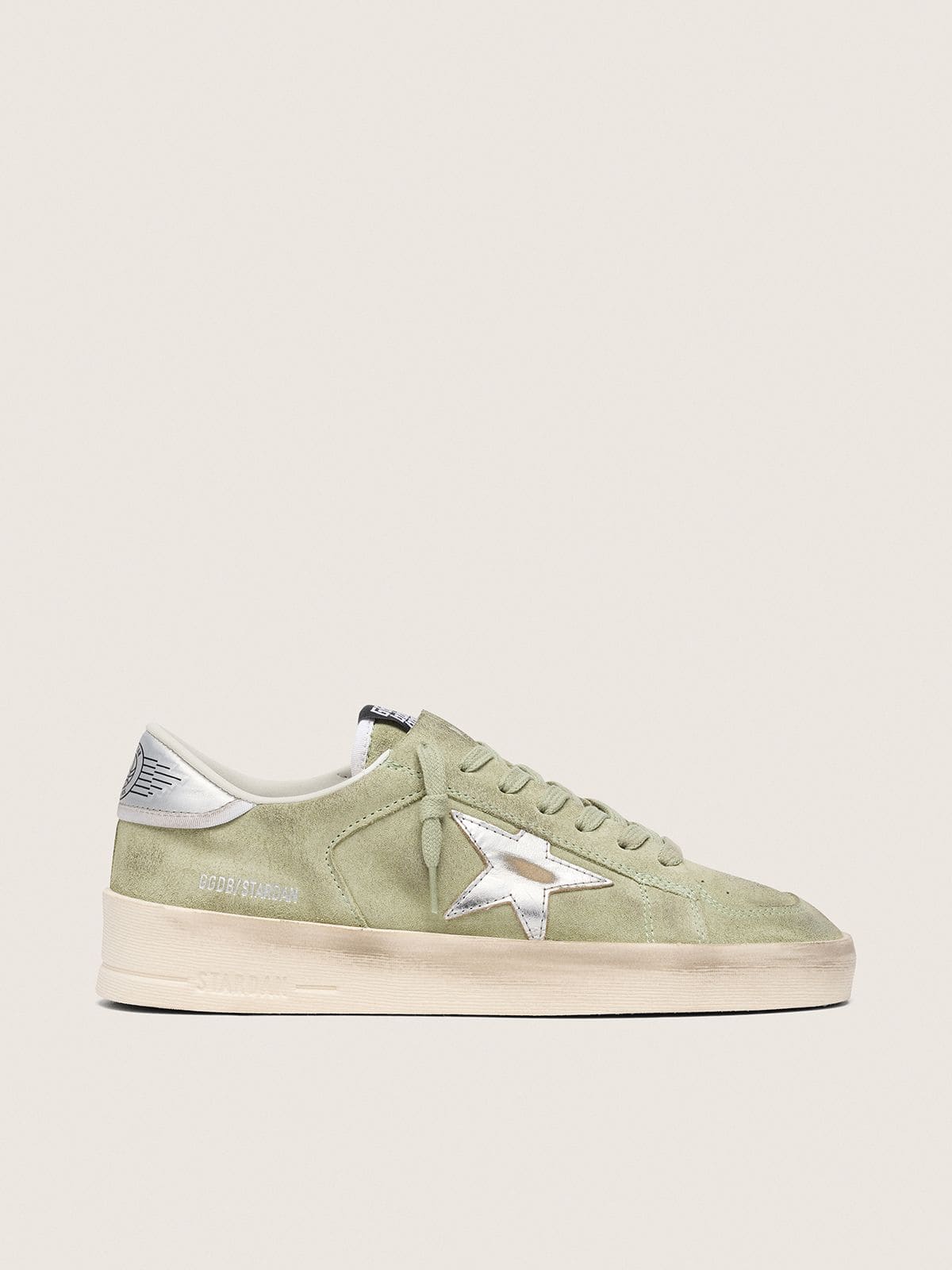 Golden Goose Stardan Donna in Suede Verde Salvia con Stella Laminata Argento