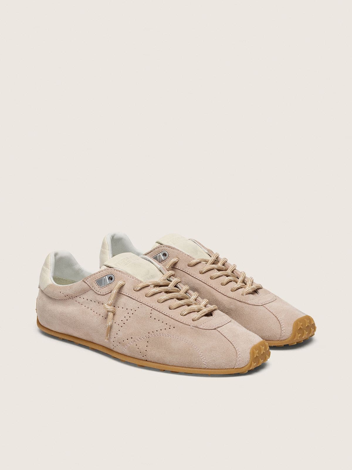 Golden Goose Marathon Speed Donna in Suede Rosa con Stella Traforata e Talloncino in Pelle Bianca