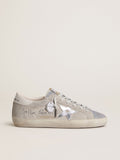 Golden Goose Super-Star Donna Ltd in Suede Grigio con Stella in Pelle Laminata e Linguetta in Cristalli Swarovski