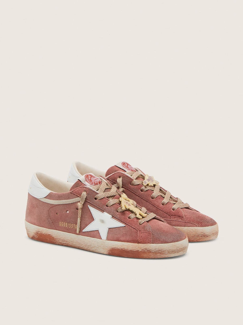 Golden Goose Super-Star Donna in Suede Color Ruggine e Stella in Pelle Laminata Platino