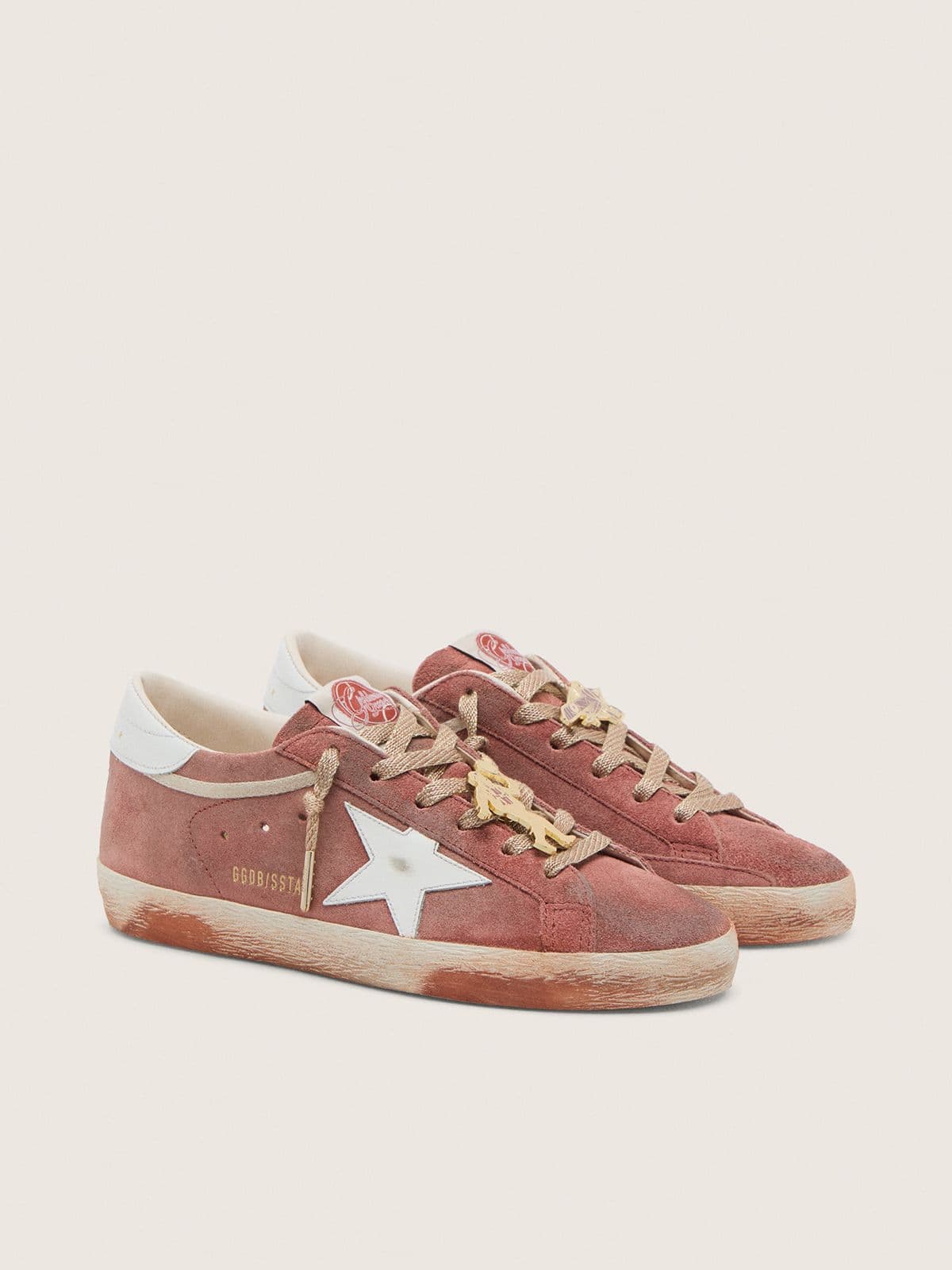 Golden Goose Super-Star Donna in Suede Color Ruggine e Stella in Pelle Laminata Platino