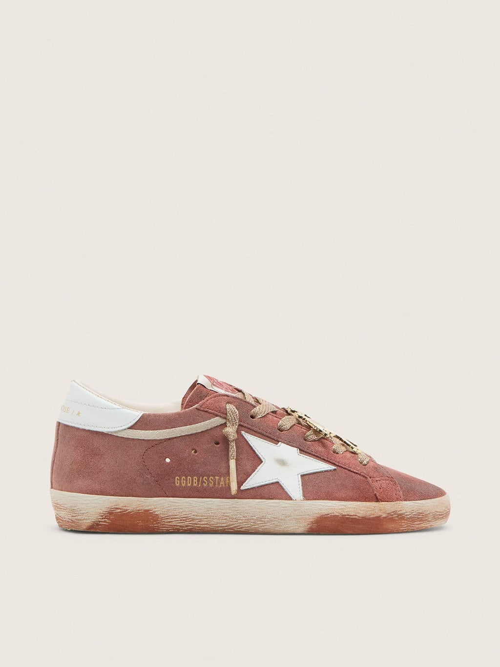 Golden Goose Super-Star Donna in Suede Color Ruggine e Stella in Pelle Laminata Platino