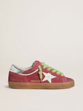 Golden Goose Super-Star Donna in Suede Rosso con Stella in Pelle Bianca e Talloncino in Pelle Argento