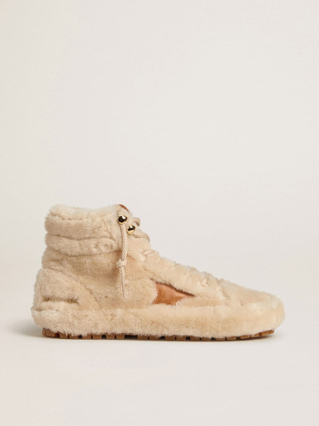 Golden Goose Francy Donna in Shearling Color Beige con Stella in Pelle Marrone