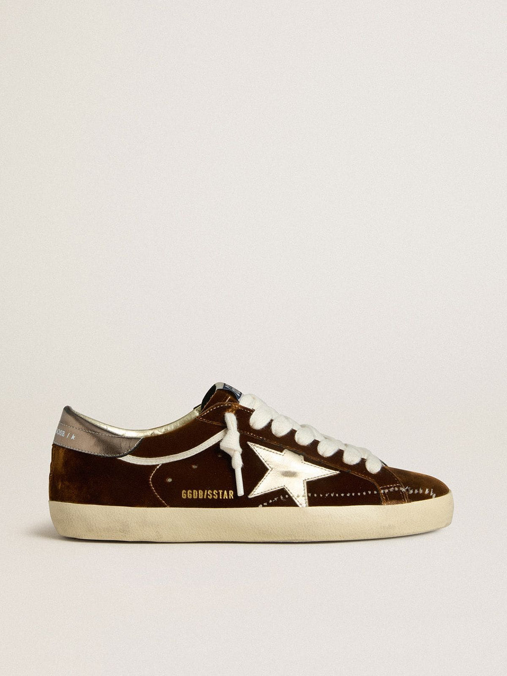 Golden Goose Super-Star Donna in Velluto Cognac con Stella e Talloncino in Pelle Laminata
