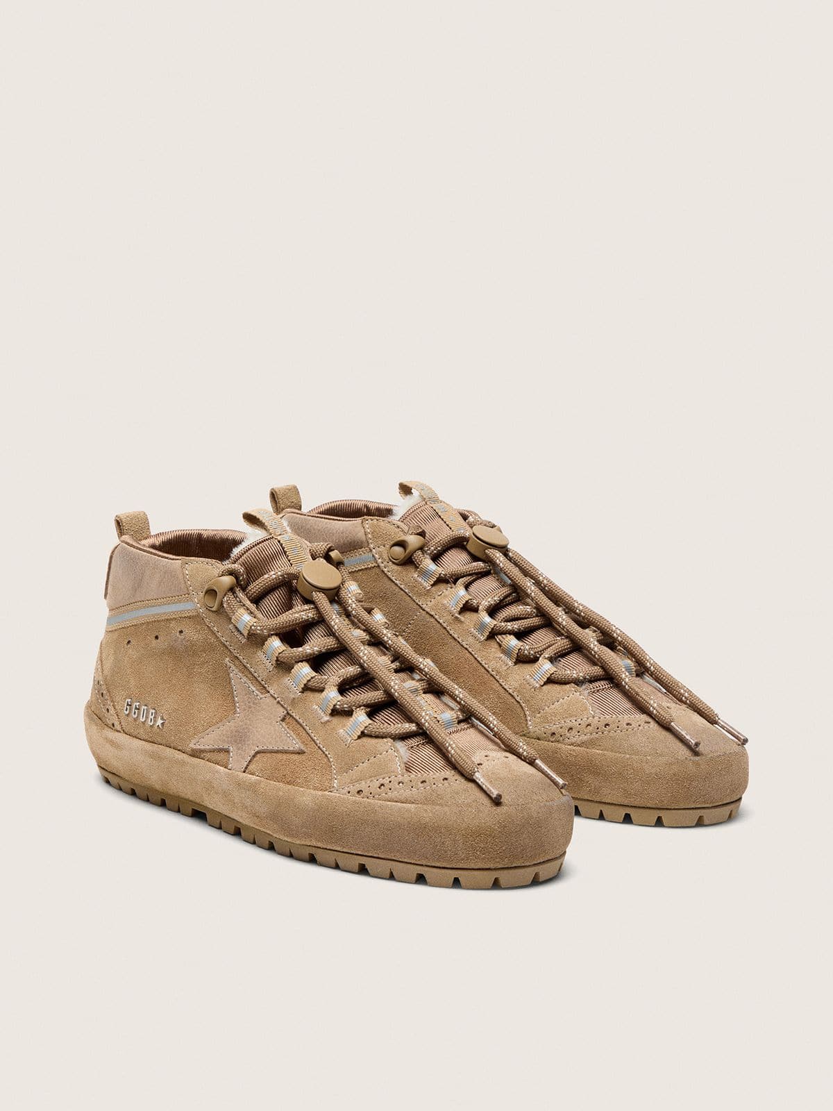 Golden Goose Mid Star Ski Donna in Suede Caramello con Stella in Nabuk e Talloncino in Suede