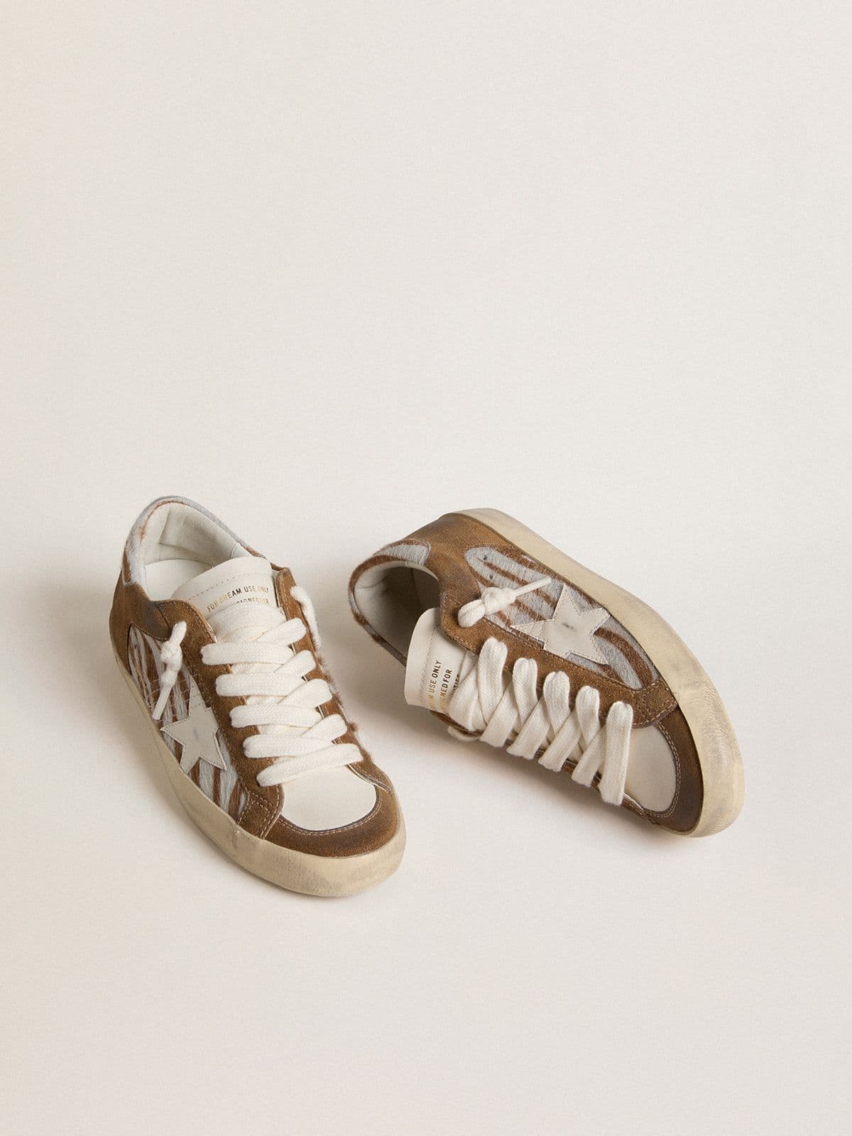 Golden Goose Super-Star Donna in Cavallino Zebrato con Stella in Pelle e Inserti in Suede Marrone