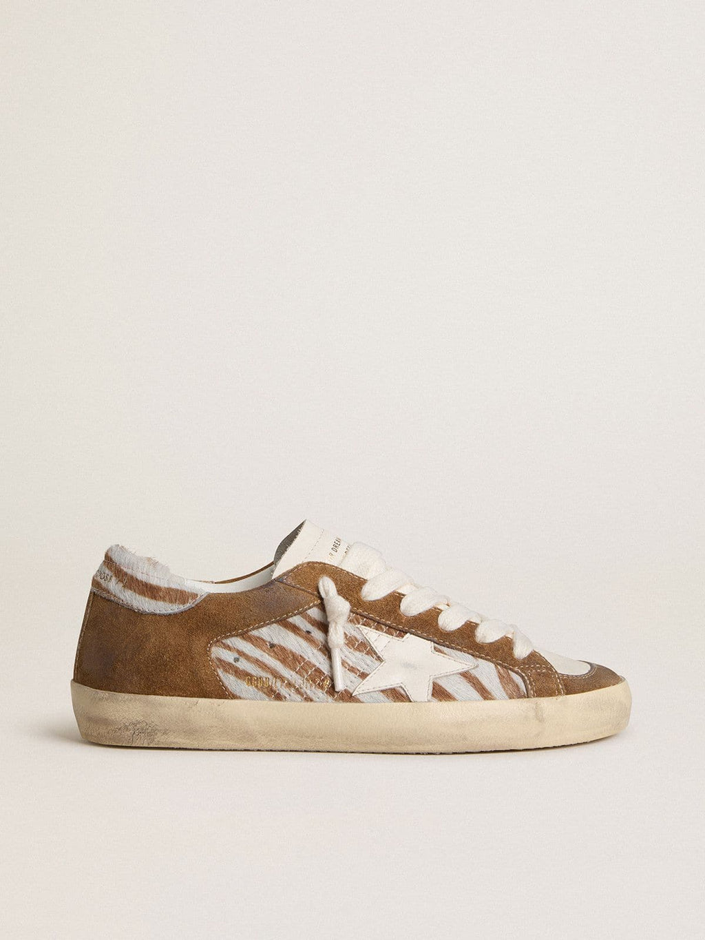 Golden Goose Super-Star Donna in Cavallino Zebrato con Stella in Pelle e Inserti in Suede Marrone