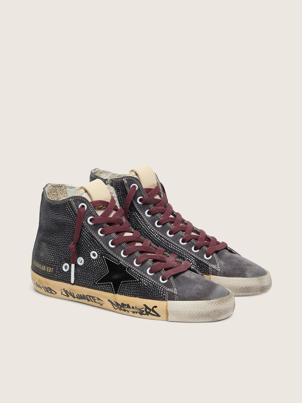 Golden Goose Francy Lab Donna in Suede Nero con Stella Nera e Swarovski Neri