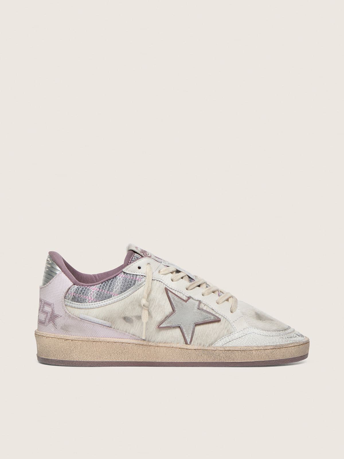 Golden Goose Ball Star Lab Donna in Nylon e Cavallino Bianco con Stella Argento e Inserti Lilla