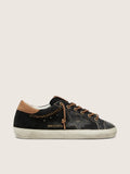 Golden Goose Super-Star Ltd Donna in Pelle con Glitter Neri e Stella in Pelle di Colore Nero