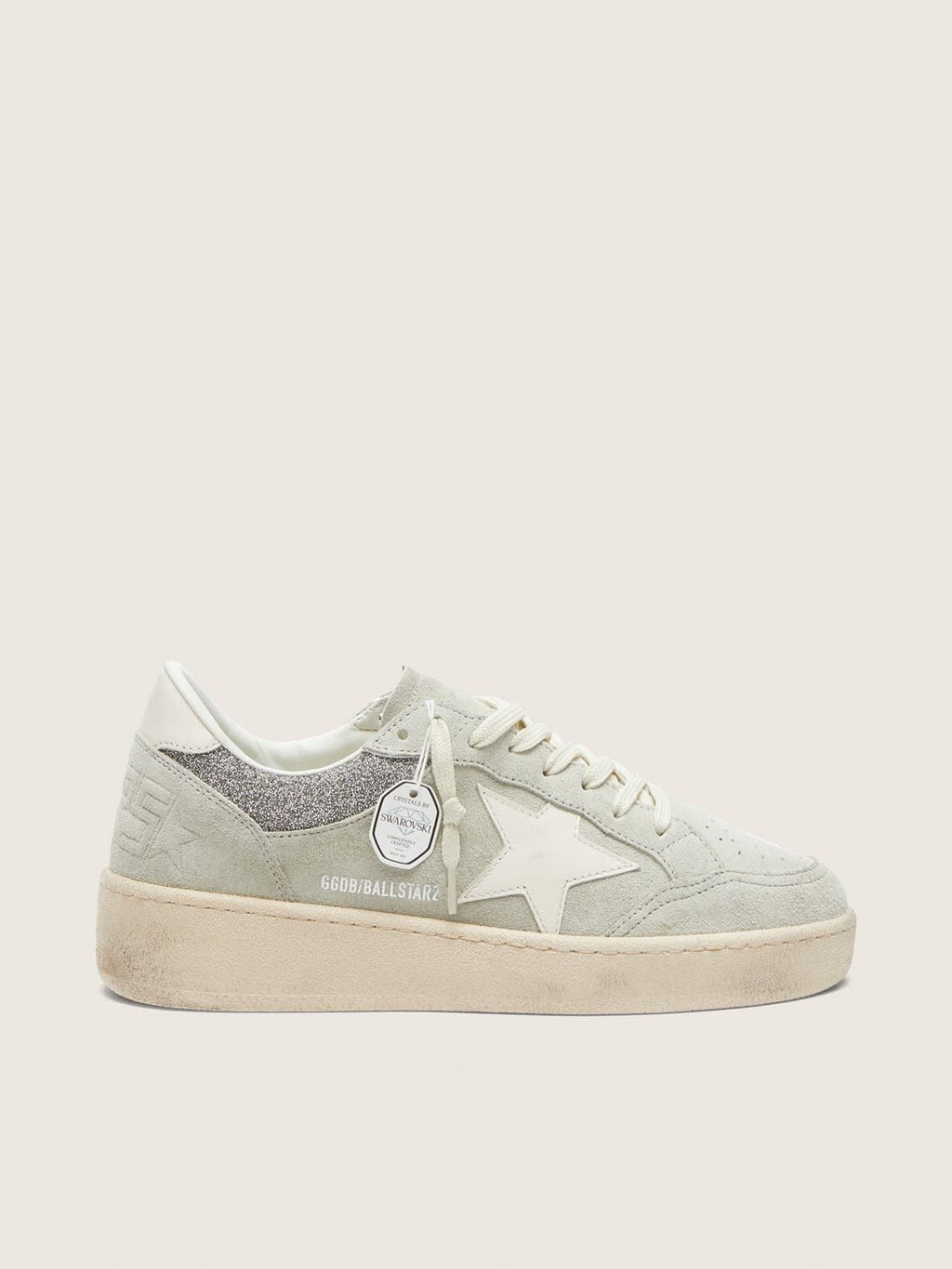 Golden Goose Ball Star Donna in Suede Grigio Chiaro con Stella e Inserti Glitter