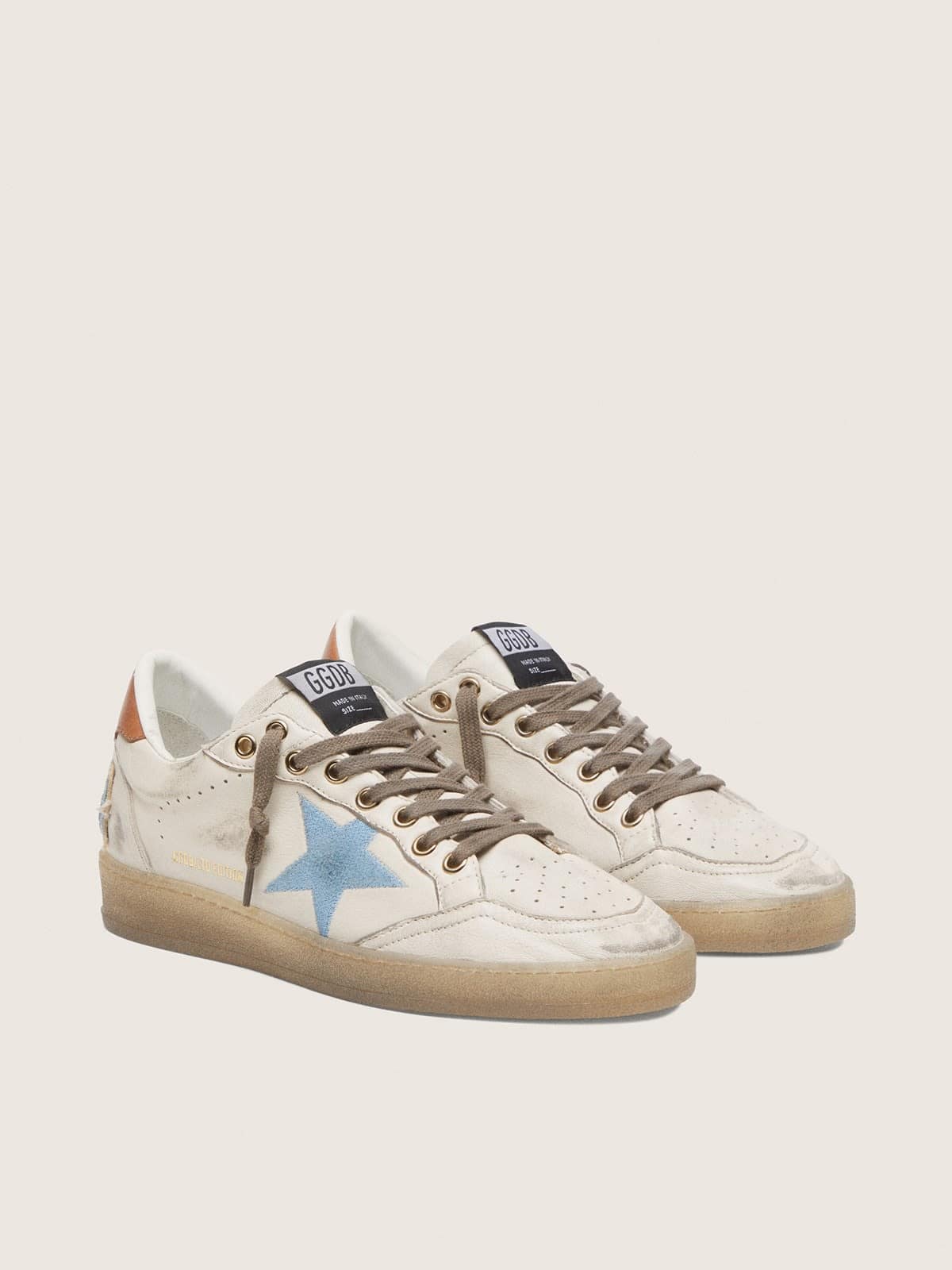 Golden Goose Ball Star Ltd Donna in Pelle Bianca con Stella Ricamata in Azzurro